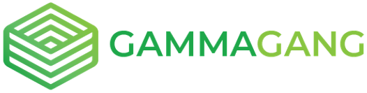 Logo of the GammaGang team, depicting a stylized box and the text "GammaGang" in various shades of green